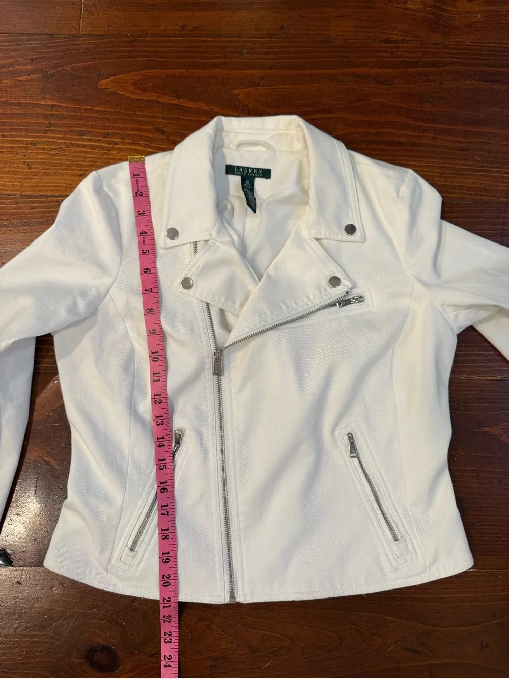 Ralph Lauren White Denim Moto Jacket. Size 10 - Picture 9 of 11